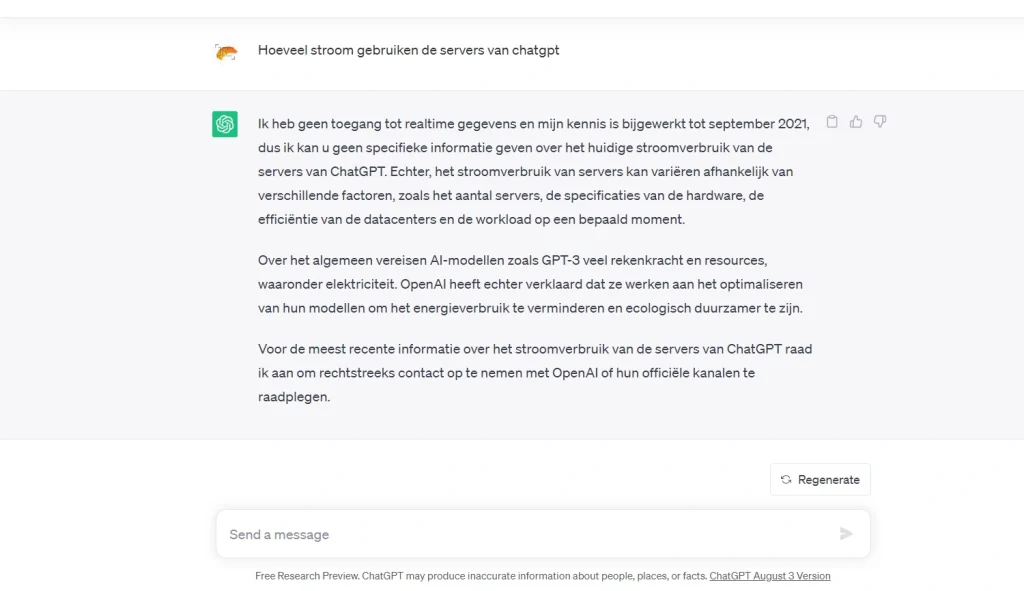ChatGPT en het antwoord op hoeveel stroom het verbruikt.