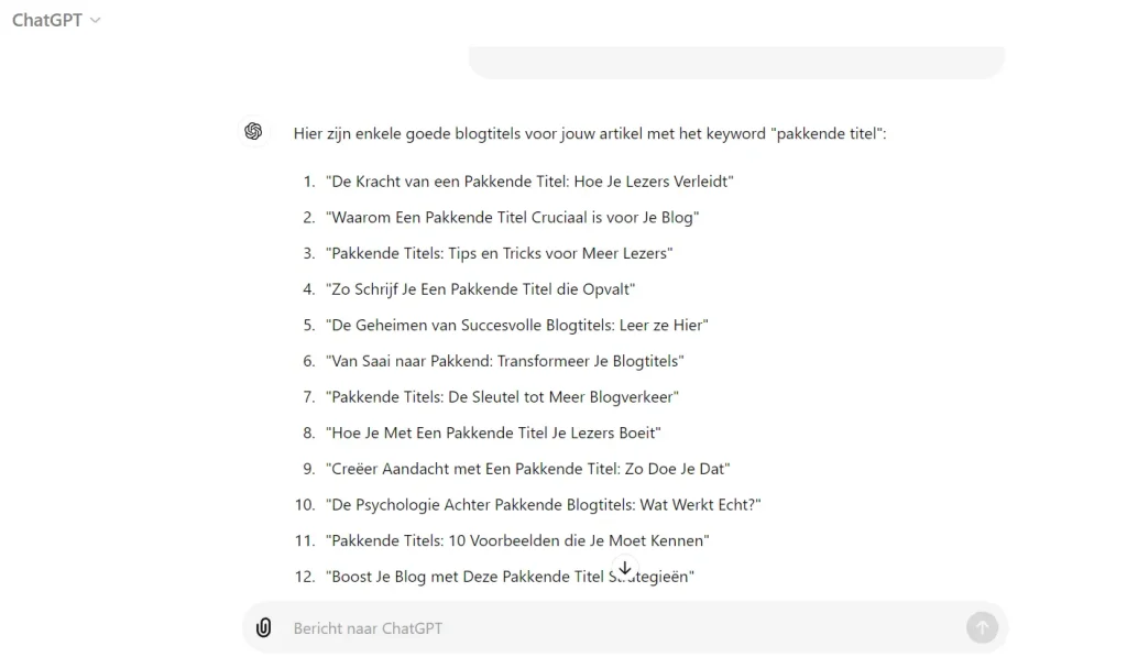 Brainstorm titels ChatGPT